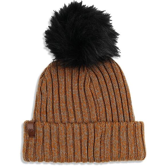 Obermeyer Women's Brown Sugar Fir Faux-Fur Pom Ribbed Beanie Hat Winter L25-14 - Picture 1 of 10